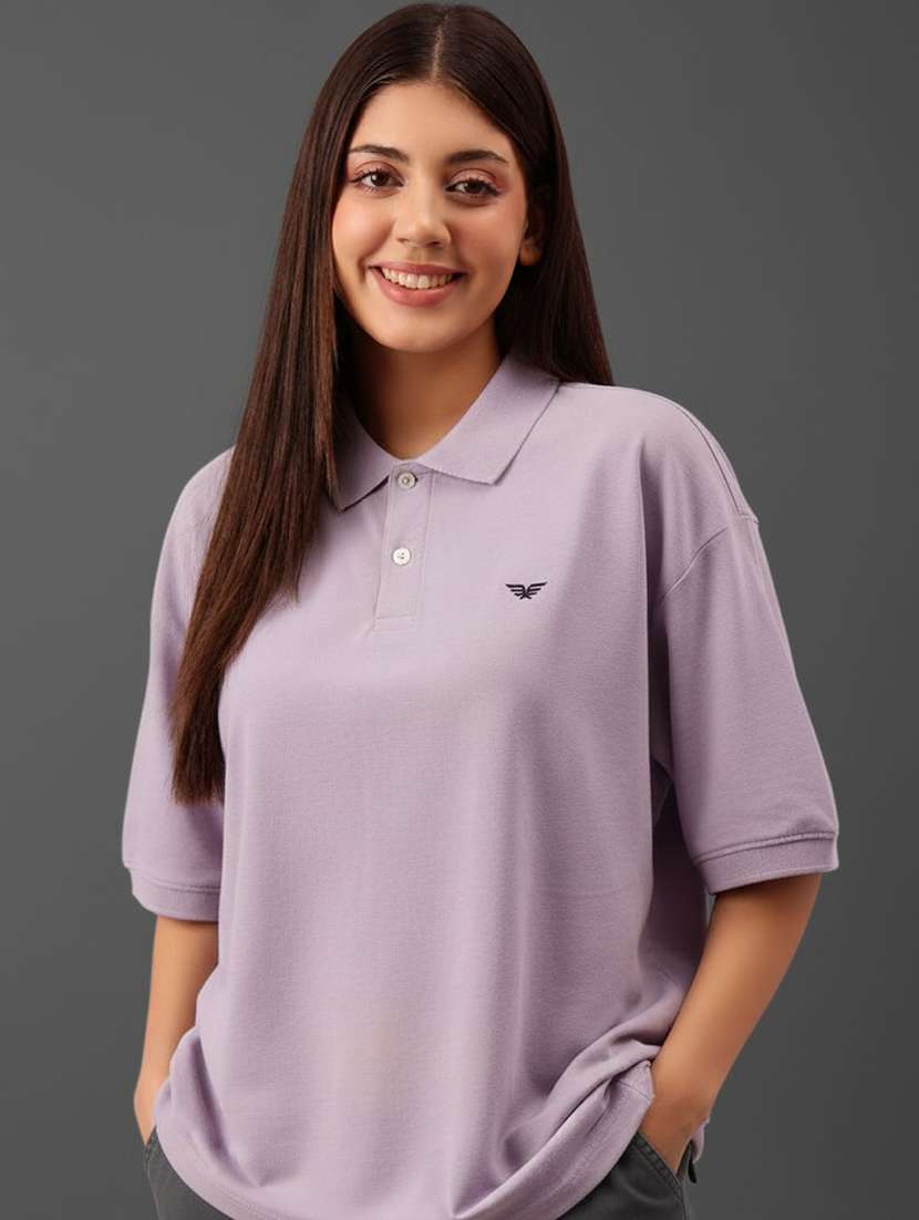 women solid short sleeve oversized polo t-shirt