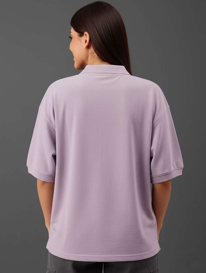 women solid short sleeve oversized polo t-shirt - 22291742 -  Standard Image - 2