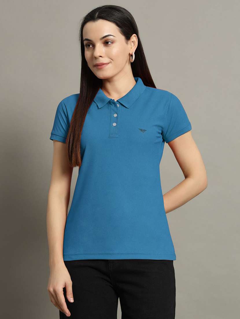 women solid short sleeve polo t-shirt