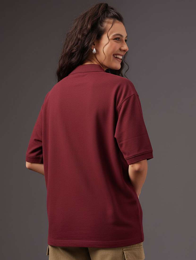 women solid short sleeve oversized polo t-shirt - 22291744 -  Standard Image - 2