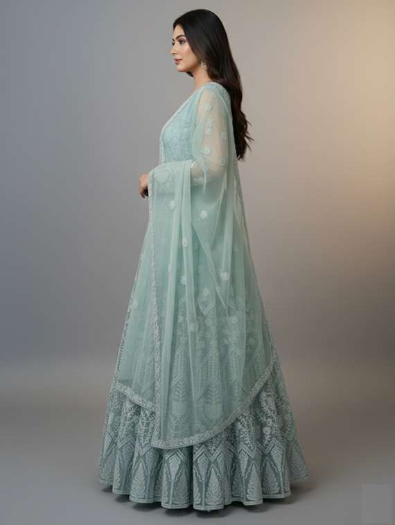 women solid with work fit & flare semi stitched gown with dupatta - 22291917 -  Standard Image - 2