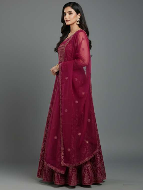 women solid with work fit & flare semi stitched gown with dupatta - 22291918 -  Standard Image - 2