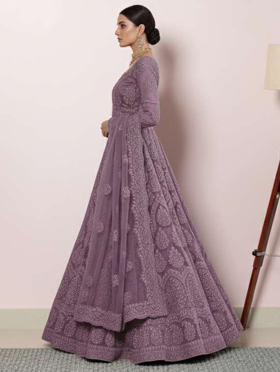 women solid with work fit & flare semi stitched gown with dupatta - 22291920 -  Standard Image - 2