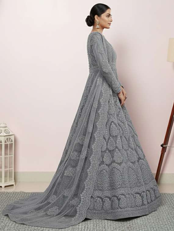 women solid with work fit & flare semi stitched gown with dupatta - 22291921 -  Standard Image - 2