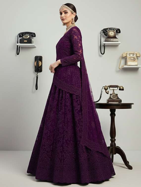 women solid with work fit & flare semi stitched gown with dupatta - 22291925 -  Standard Image - 2