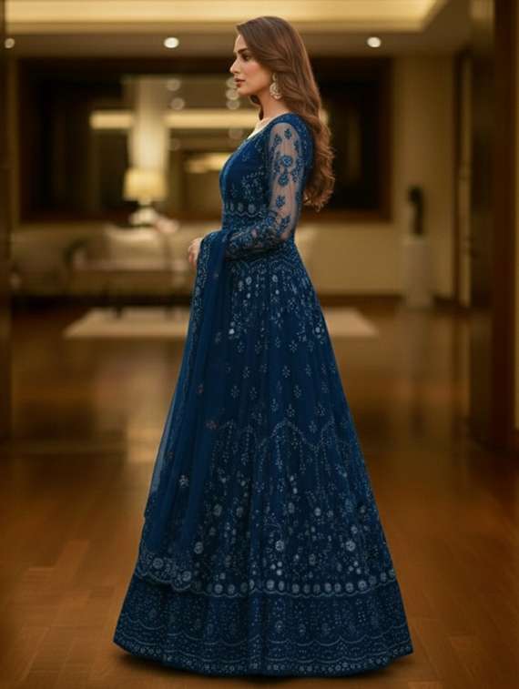 women solid with work fit & flare semi stitched gown with dupatta - 22291929 -  Standard Image - 2