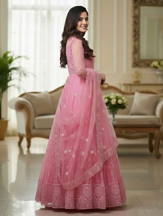 women solid with work fit & flare semi stitched gown with dupatta - 22291933 -  Standard Image - 2