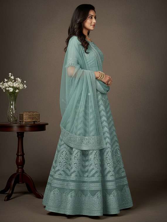 women solid with work fit & flare semi stitched gown with dupatta - 22291939 -  Standard Image - 2