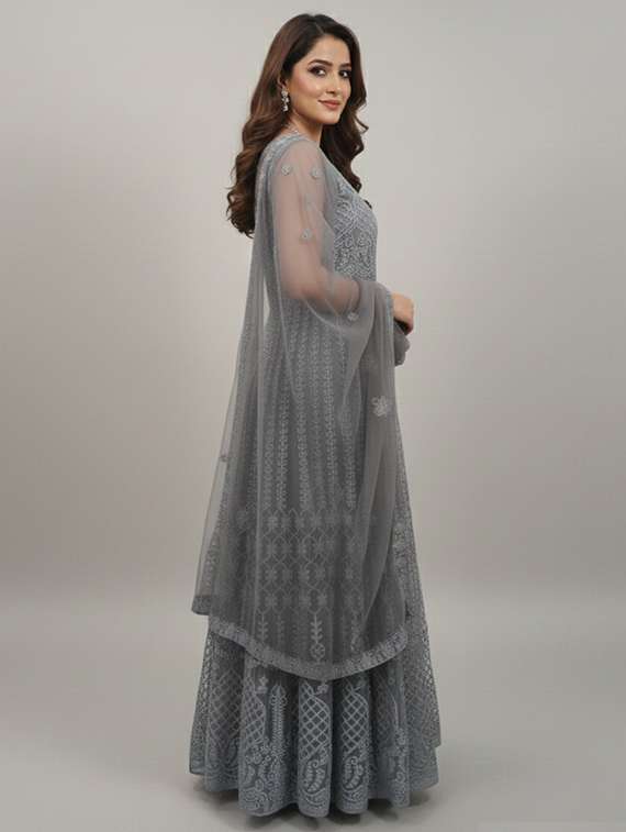 women solid with work fit & flare semi stitched gown with dupatta - 22291942 -  Standard Image - 2