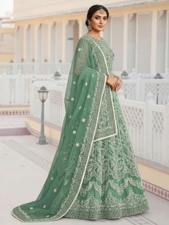 women solid with work fit & flare semi stitched gown with dupatta - 22291945 -  Standard Image - 2