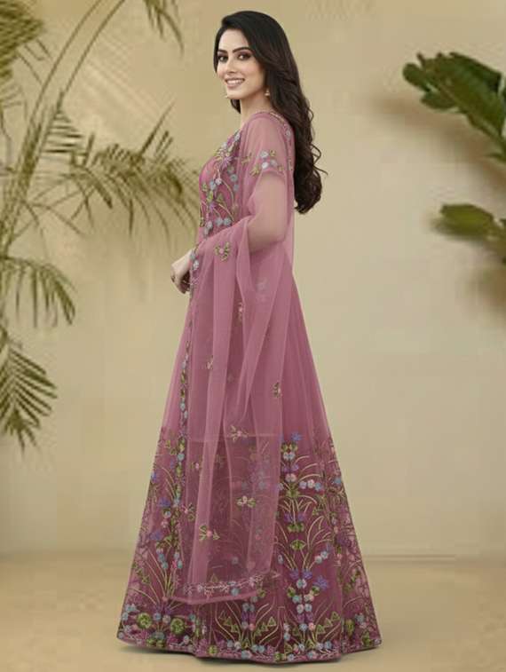 women solid with work fit & flare semi stitched gown with dupatta - 22291947 -  Standard Image - 2