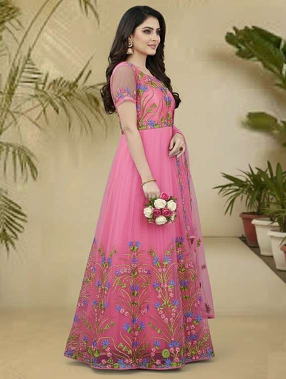 women solid with work fit & flare semi stitched gown with dupatta - 22291948 -  Standard Image - 2