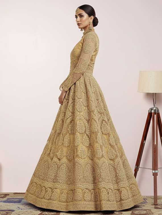 women solid with work fit & flare semi stitched gown with dupatta - 22291951 -  Standard Image - 2