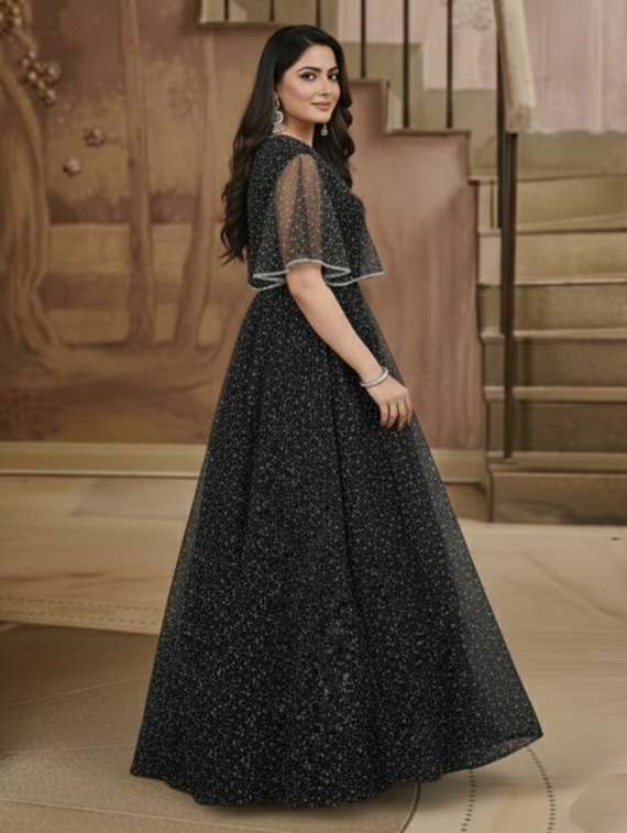 women solid with work fit & flare semi stitched gown  - 22291952 -  Standard Image - 2