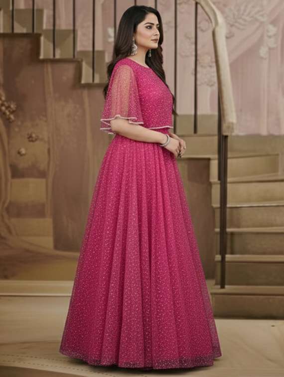 women solid with work fit & flare semi stitched gown  - 22291953 -  Standard Image - 2