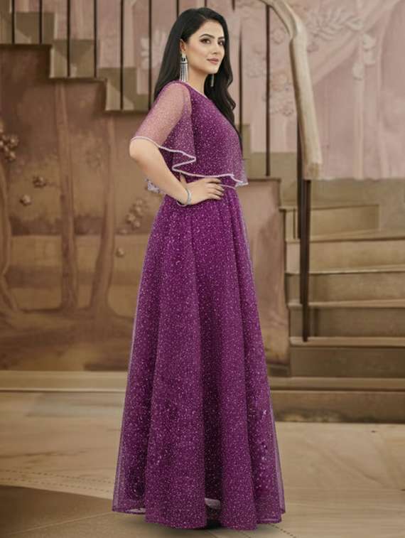 women solid with work fit & flare semi stitched gown  - 22291955 -  Standard Image - 2