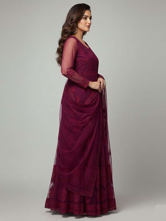 women solid with work fit & flare semi stitched gown with dupatta - 22291962 -  Standard Image - 2