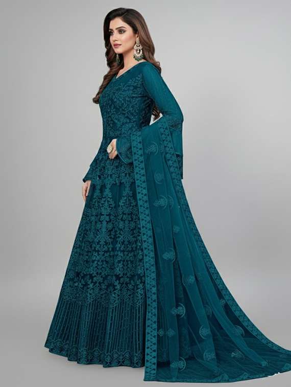 women solid with work fit & flare semi stitched gown with dupatta - 22291964 -  Standard Image - 2