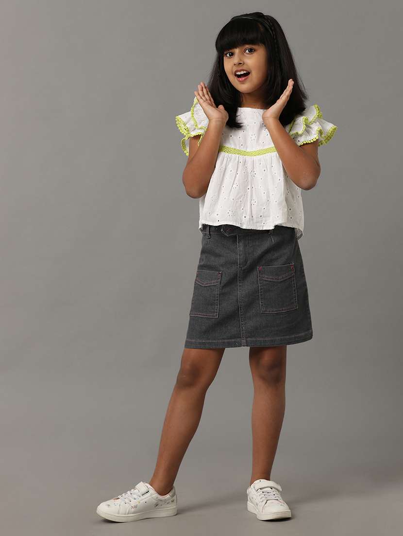 girls solid mid rise denim skirt - 22292012 -  Standard Image - 2