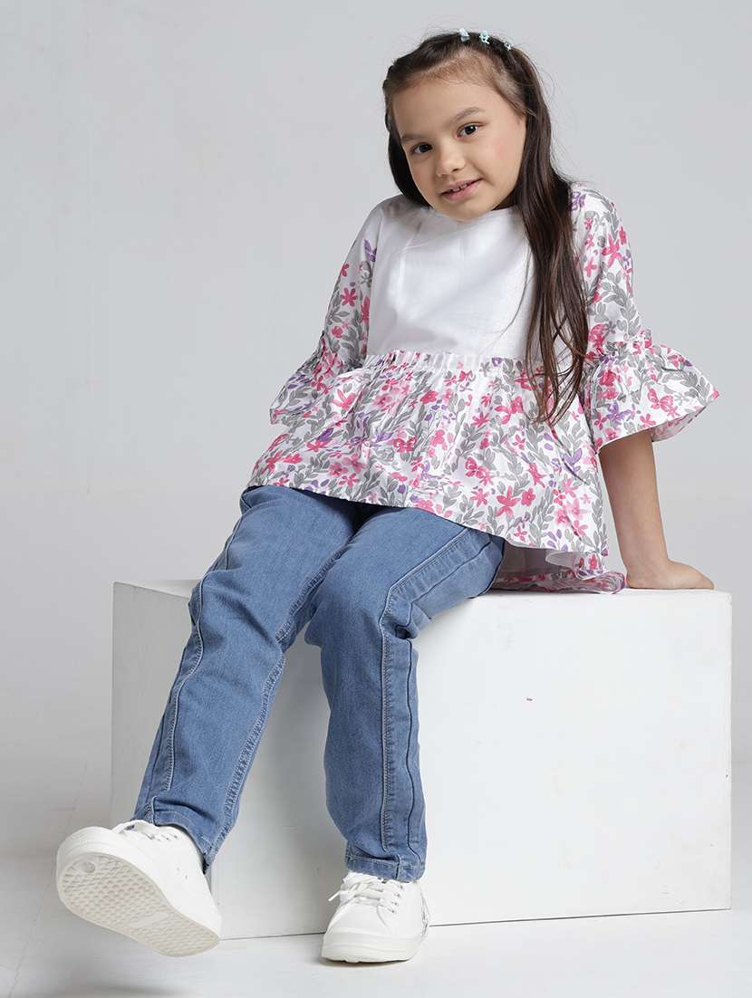 girls floral print bell sleeve high low top - 22292108 -  Standard Image - 2