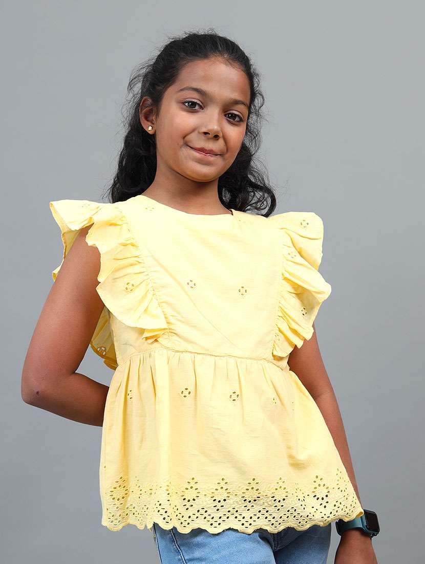 girl self designed ruffle sleeve peplum top