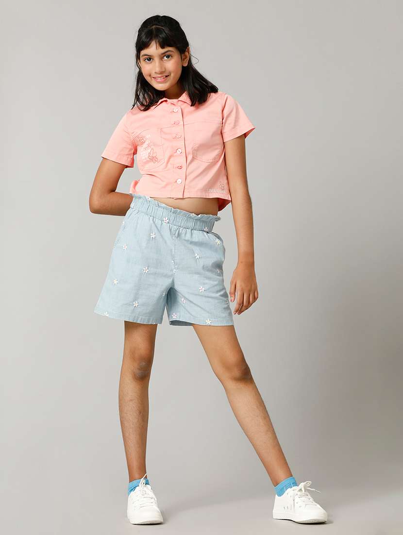 girls solid collared short sleeve shirt top - 22292119 -  Standard Image - 2