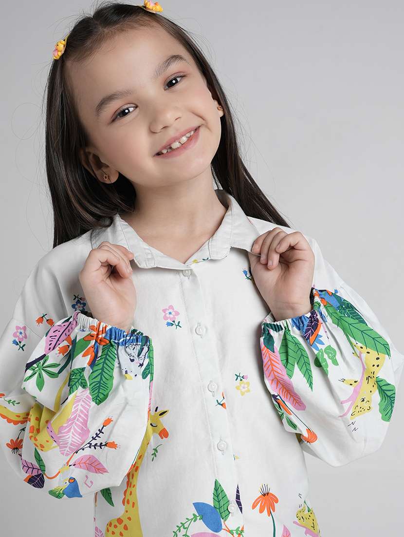 girls printed collared puff sleeve top - 22292134 -  Standard Image - 2