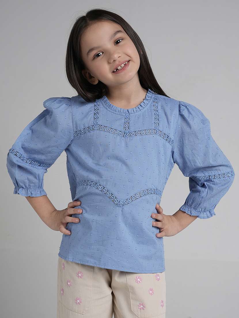 girls solid puff sleeve regular top