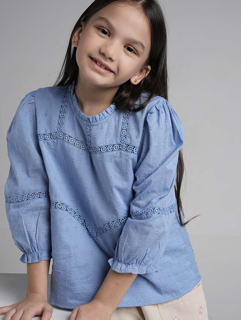 girls solid puff sleeve regular top - 22292135 -  Standard Image - 2