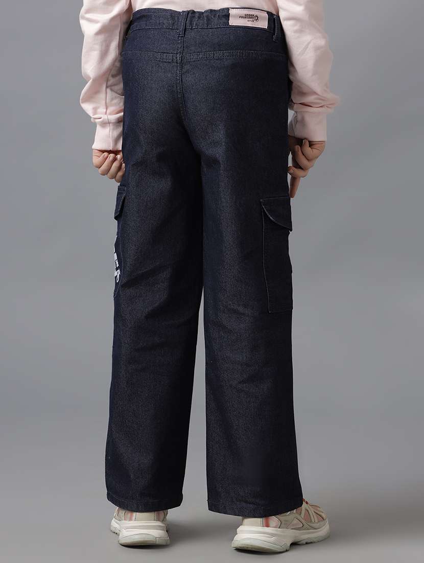 girls solid mid rise denim cargo - 22292166 -  Standard Image - 2