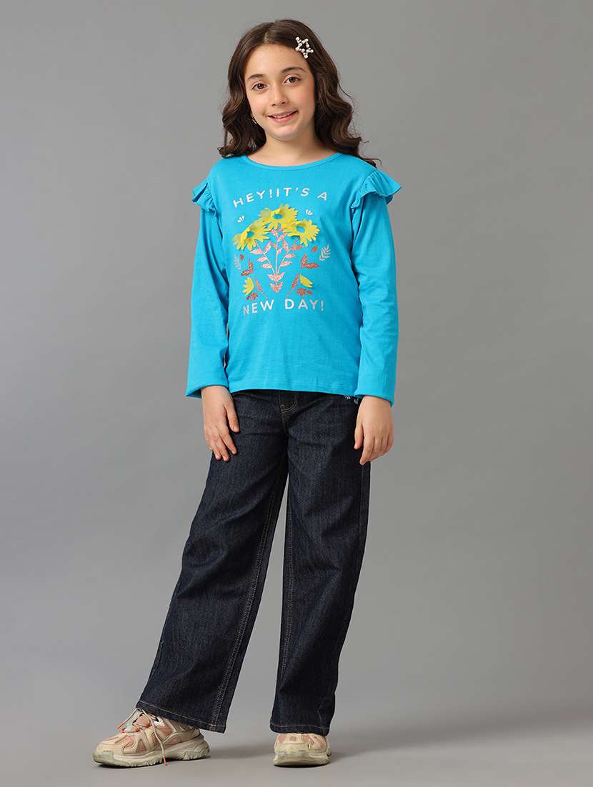 girls solid mid rise wide leg jeans - 22292171 -  Standard Image - 2