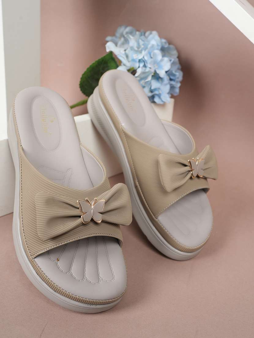 women khaki slip on wedge