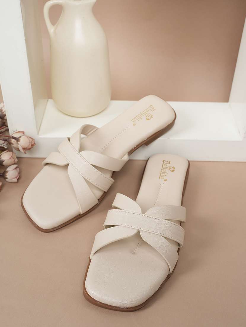 women solid slip on flat sandal