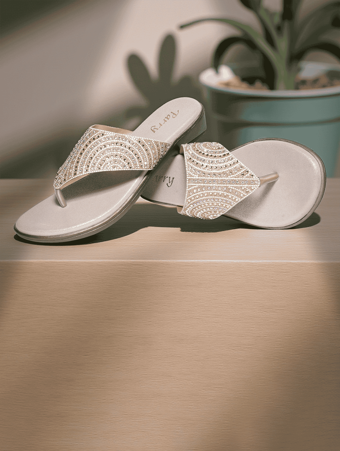 women embellished slip on flat sandals