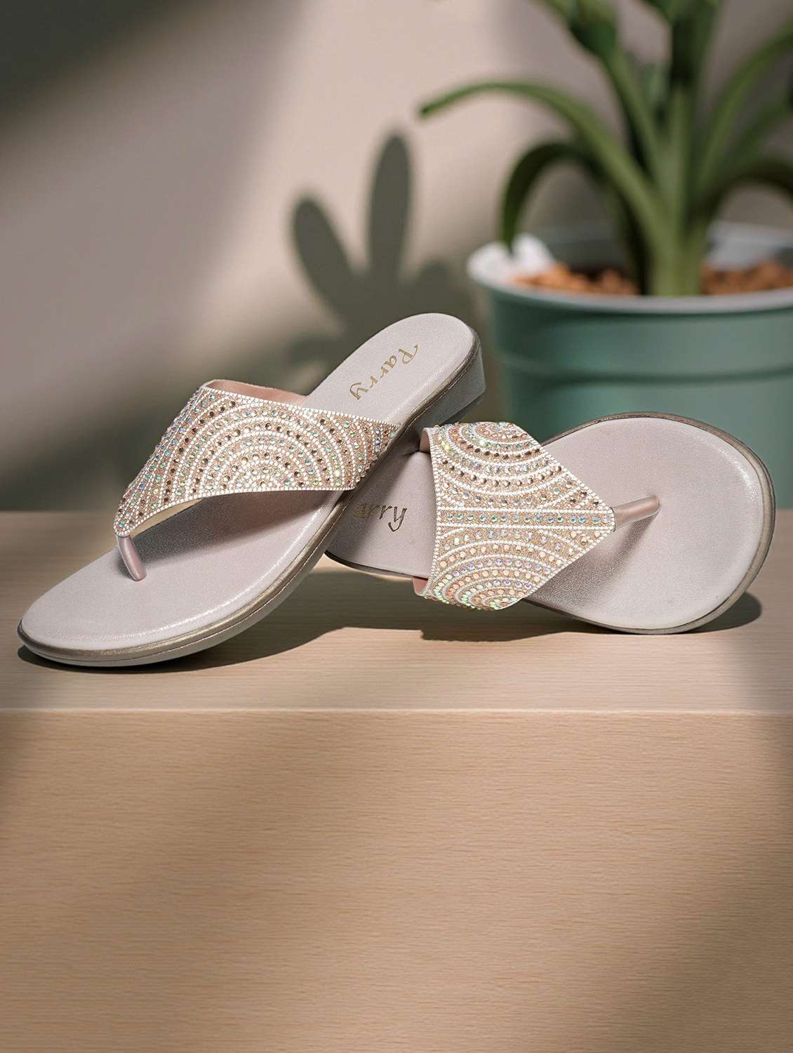 women embellished slip on flat sandals