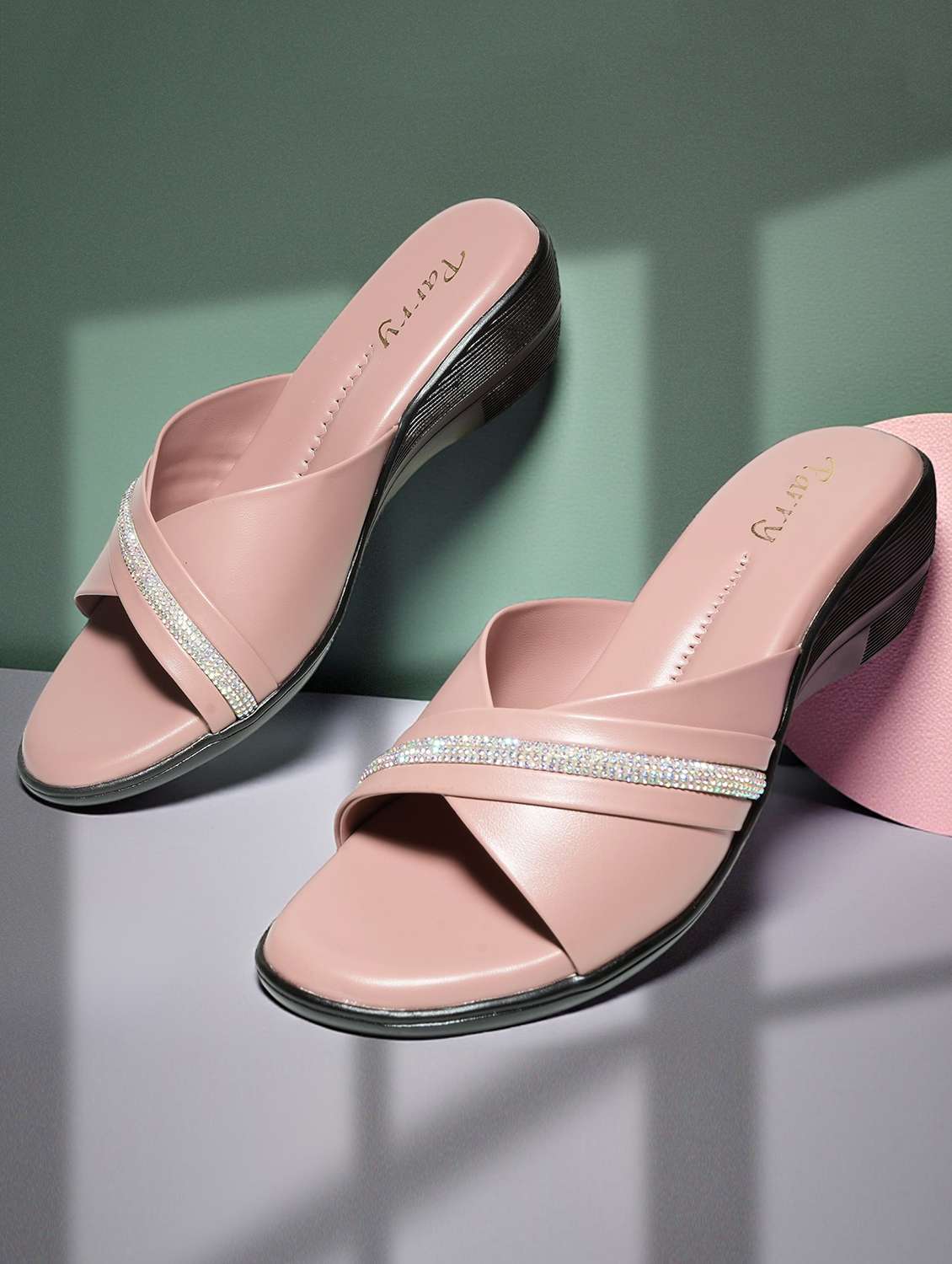 women solid slip on wedge