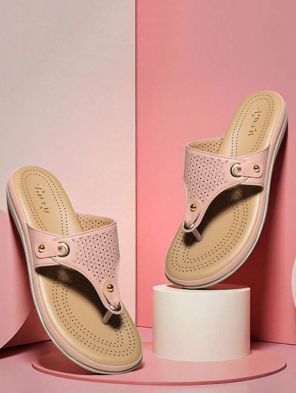 women beige slip on flat sandals