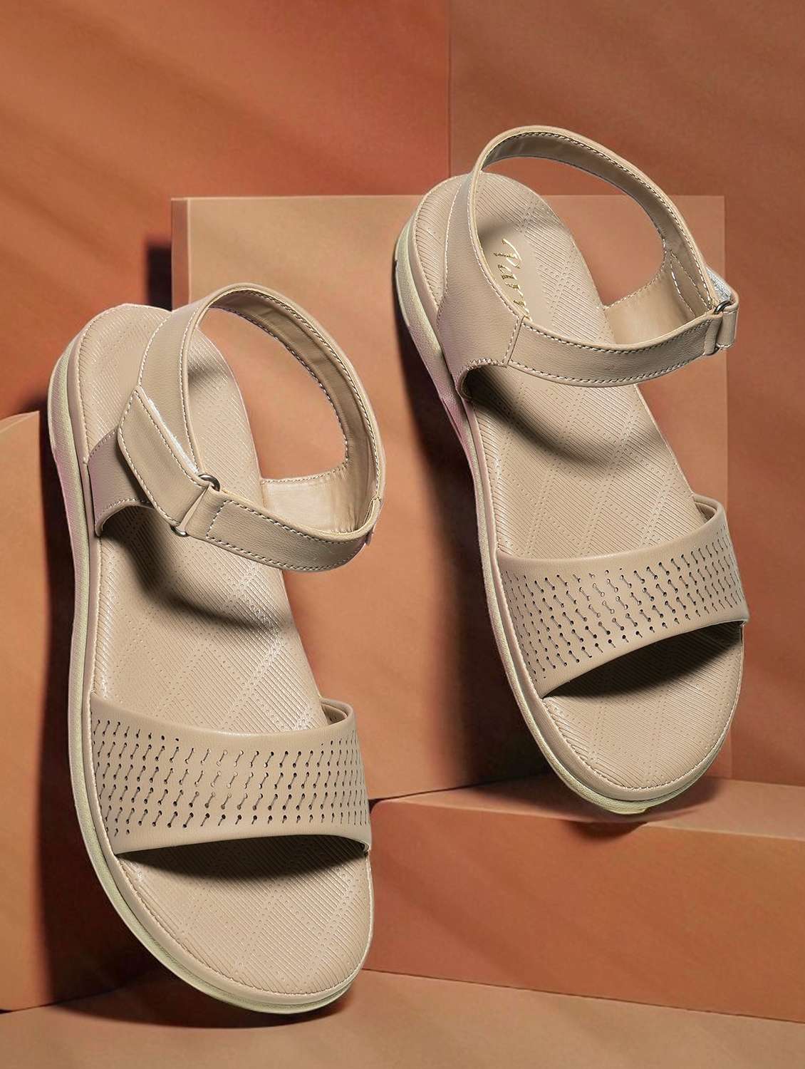 women beige back strap flat sandals