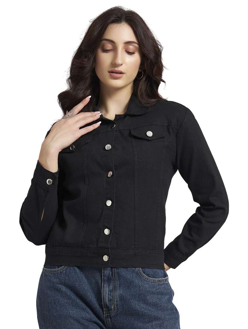 women solid long sleeve denim jacket