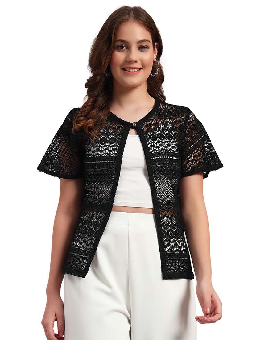 women self designed short sleeve lace shrug
