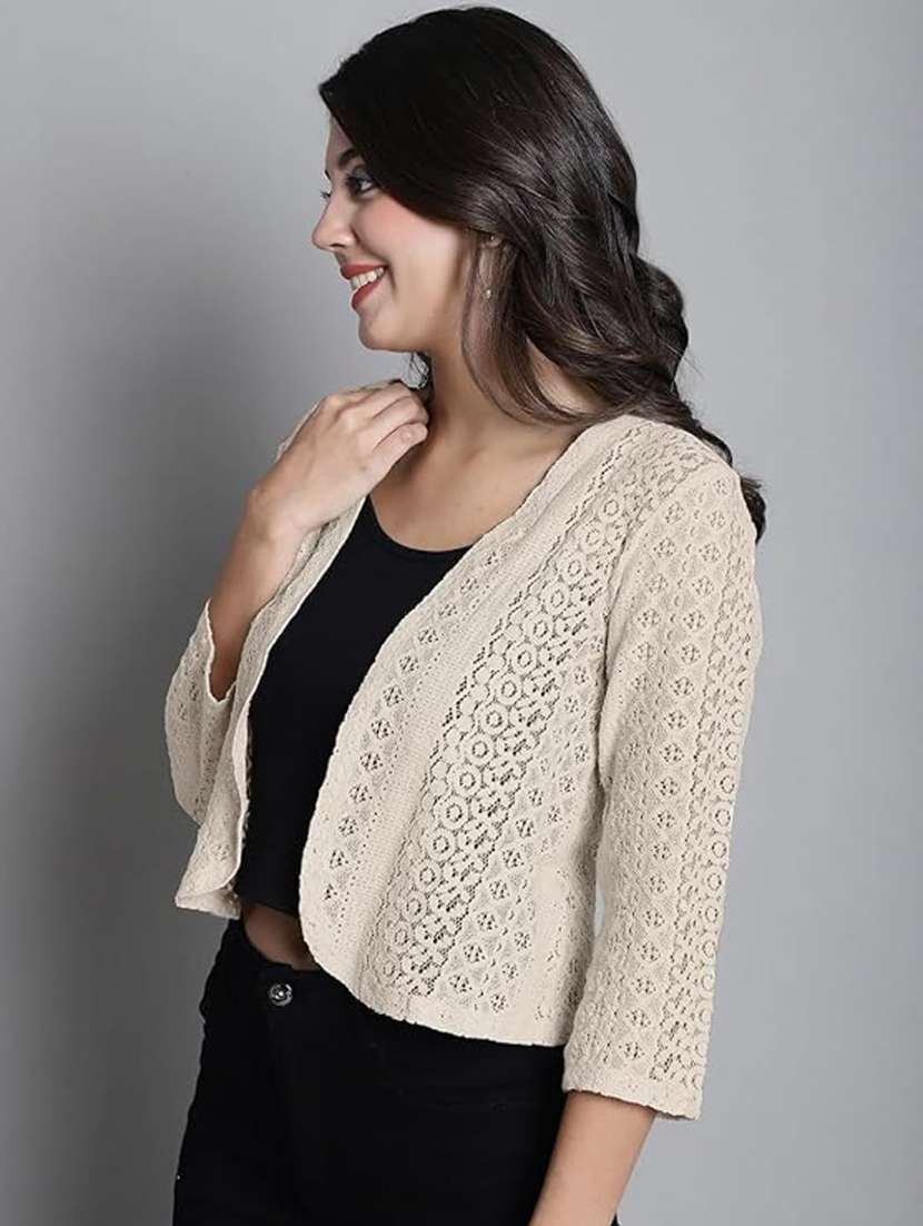 women self designed three quarter sleeve shrug - 22292301 -  Standard Image - 2