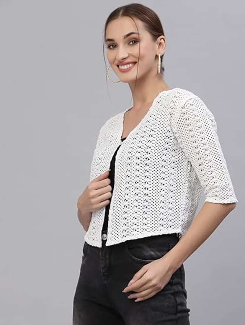 women self designed three quarter sleeve shrug - 22292304 -  Standard Image - 2