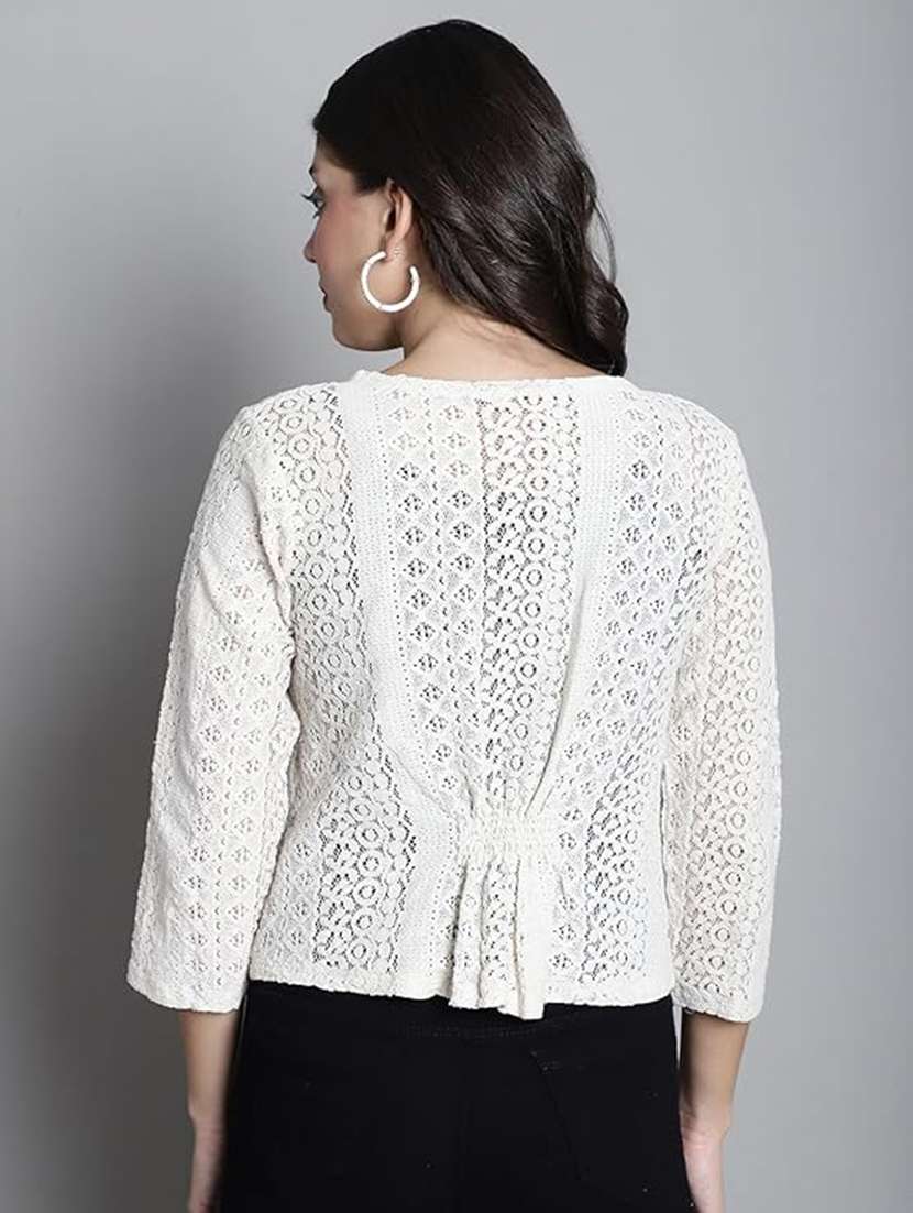women solid three quarter sleeve lace shrug - 22292310 -  Standard Image - 2