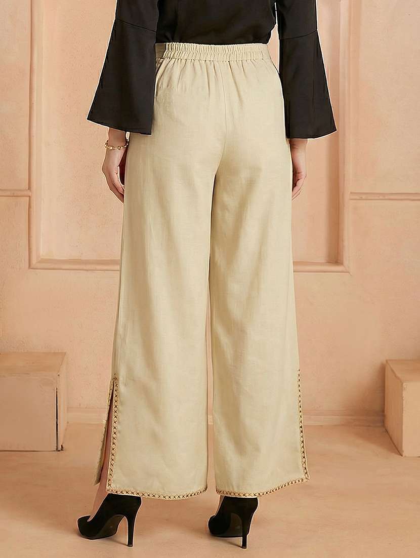 women embroidered hem mid rise flared palazzo - 22292584 -  Standard Image - 2