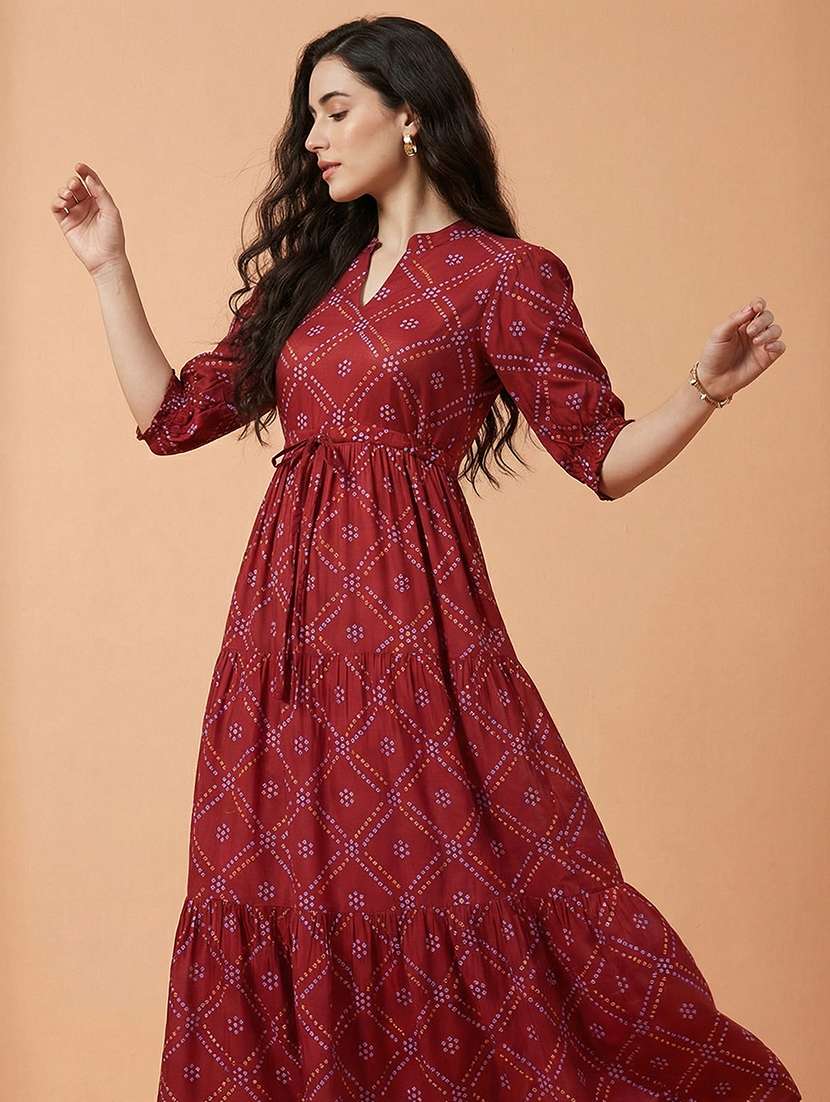 women printed puff sleeve ethnic dress - 22292603 -  Standard Image - 2