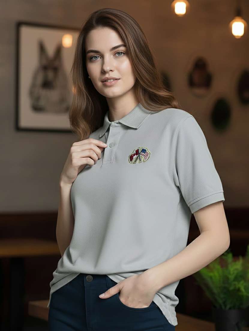 women solid short sleeve polo oversized t-shirt - 22292606 -  Standard Image - 2