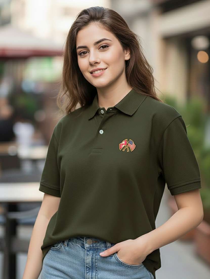 women solid short sleeve polo oversized t-shirt - 22292610 -  Standard Image - 2