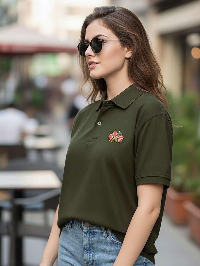 women solid short sleeve polo oversized t-shirt - 22292619 -  Standard Image - 2