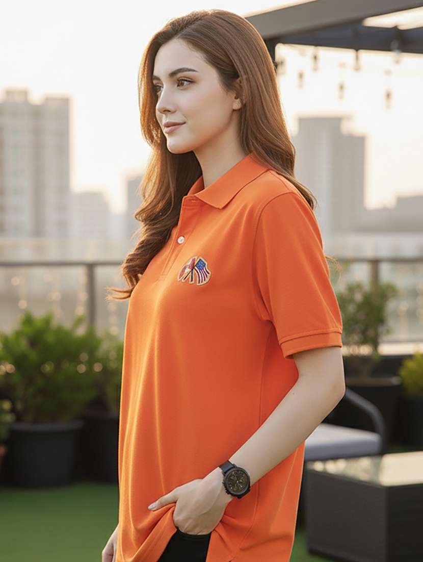 women solid short sleeve polo oversized t-shirt - 22292620 -  Standard Image - 2