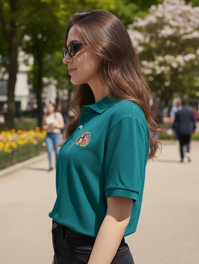 women solid short sleeve polo oversized t-shirt - 22292622 -  Standard Image - 2